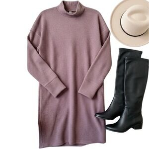 Mock Neck Sweater Dress Long Sleeve Casual Mini Dress Mocha Brown M